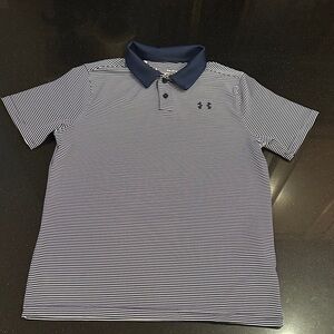Under Armour Boy’s Navy and White Striped Polo (Size: Large)